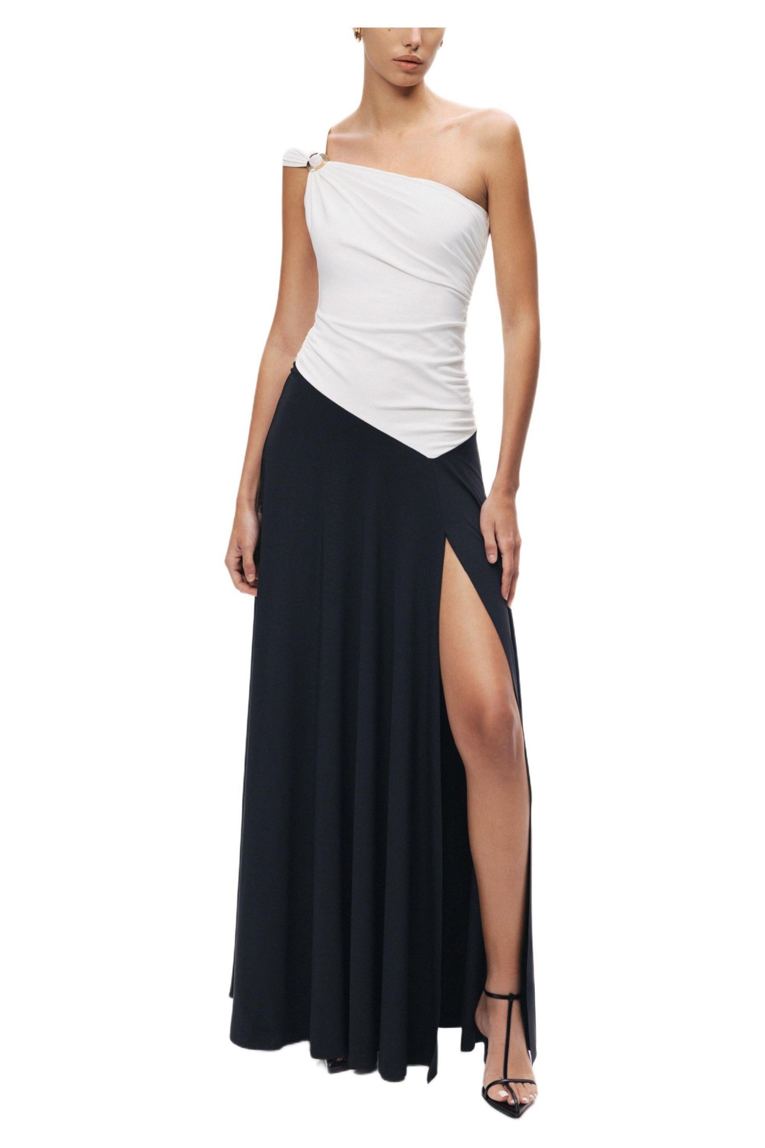 Women's One-Shoulder Contrast Maxi Dress