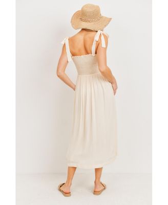 Maternity Smocked Tie-Shoulder Midi Dress