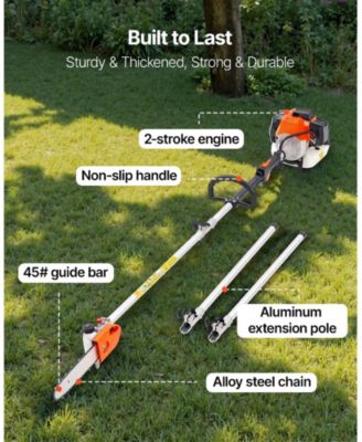 Gas Pole Saw, 43CC, 10" Cutting Bar, Extendable for Tree Trimming, Pruning