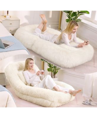 Plush Human Dog Bed with 5-Position Adjustable Backrest, Foldable Lazy Sofa Floor Chair with Pillow for Living Room and Bedroom