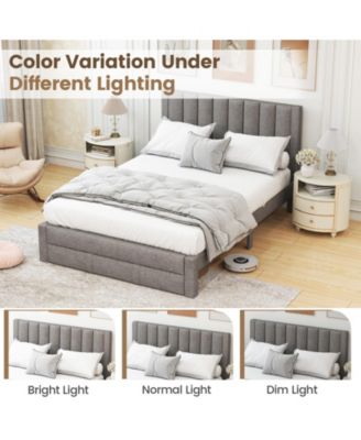 Queen Size Bed Frame with Storage Drawer and Vertical Channel Headboard