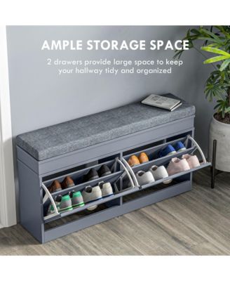 Shoe Rack Bench for Entryway with Cushion, 2 Drawers, Holds 8 Pairs
