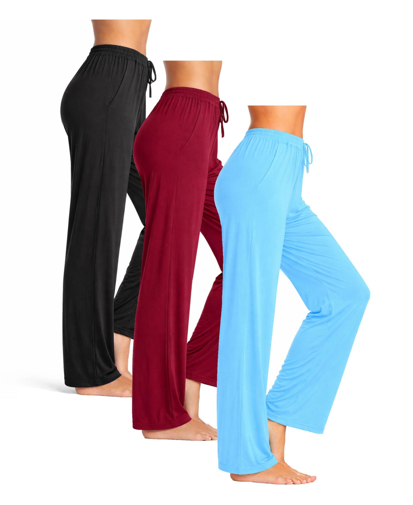 Женские брюки Blue Ice Loose Fit Classic Lounge Pants-3 Pack, цвет: Чёрный бордовый синий — фото 2