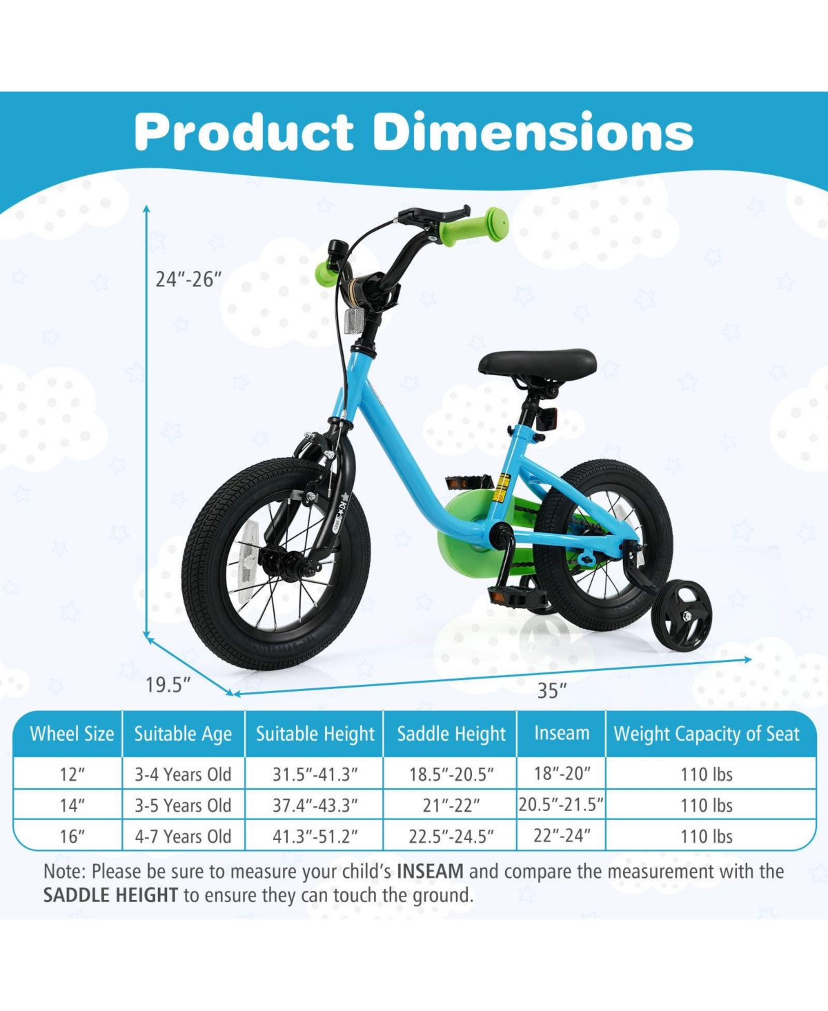 Slickblue Kids Bicycle for Children Beginner Bike with Training Wheels