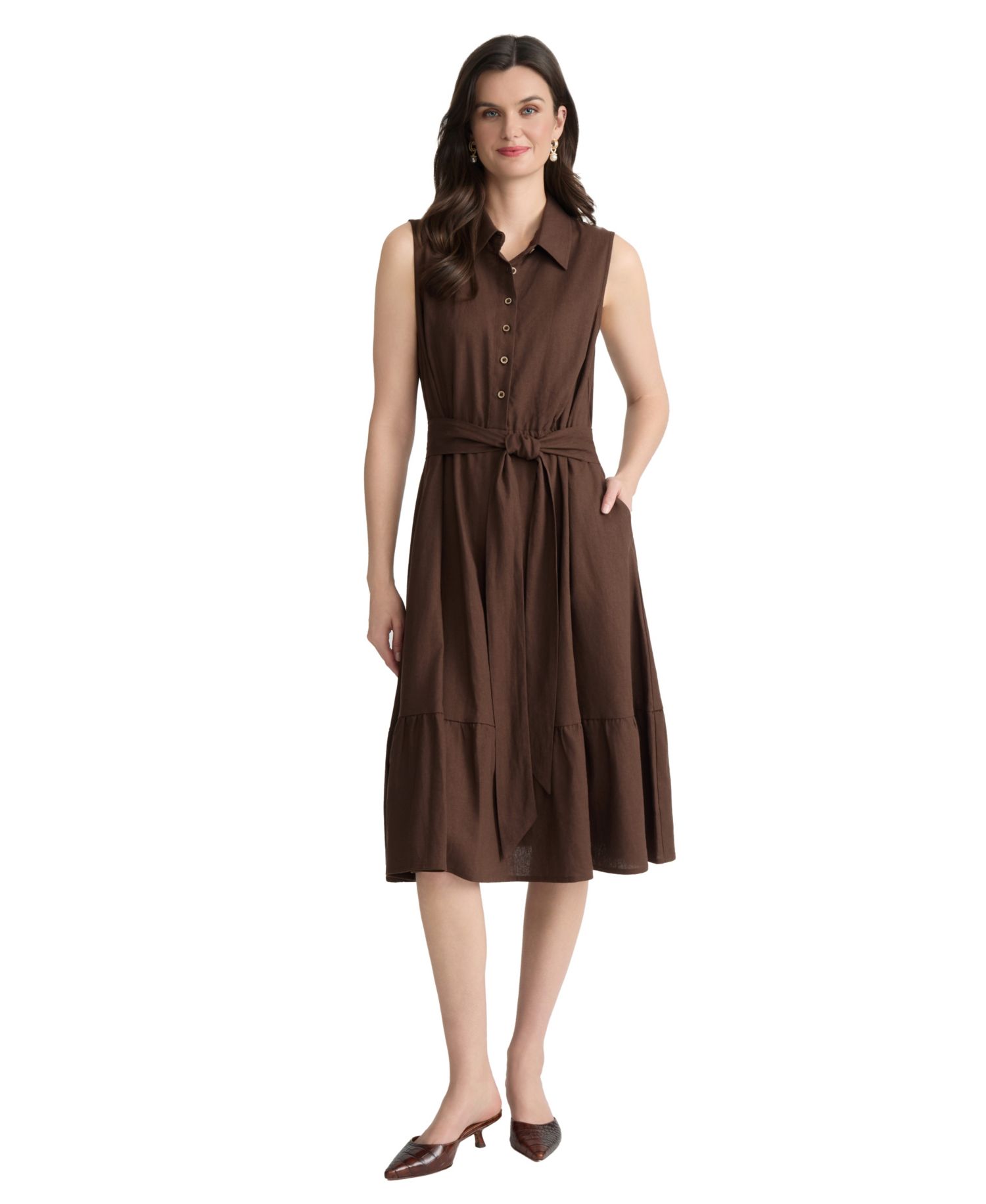 Women's Collared Neck Midi Shirt-Dress