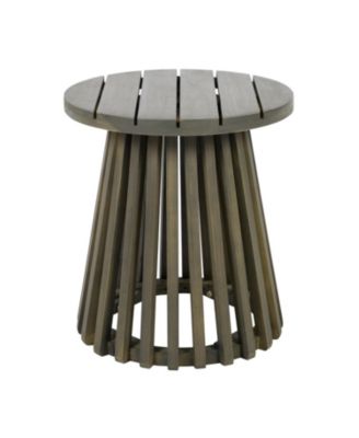 Outdoor Acacia Wood Conversation Set 2 Club Chairs with Foldable End Table Grey Finish Cream Cushion for Garden Patio Deck