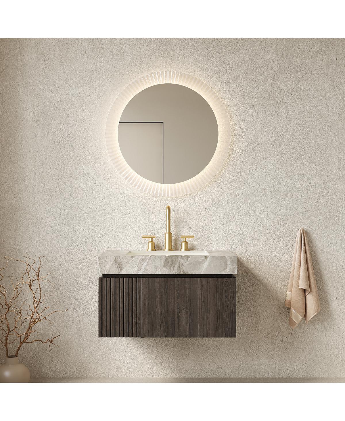 Sillysis Floating Bathroom Vanity with Italian Sintered Stone Top, Plywood Cabinet, 3 Hole Ceramic Sink, Soft Close Storage