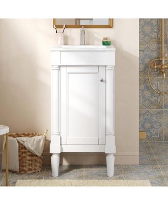 18 Inch French Bathroom Vanity with Ceramic Sink, Modern Freestanding Cabinet, Soft Close Door and Adjustable Storage for Small Spaces