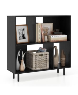 4-Compartment Open Shelf Bookcase with Metal Legs, 35.5 x 12 x 35.5 in