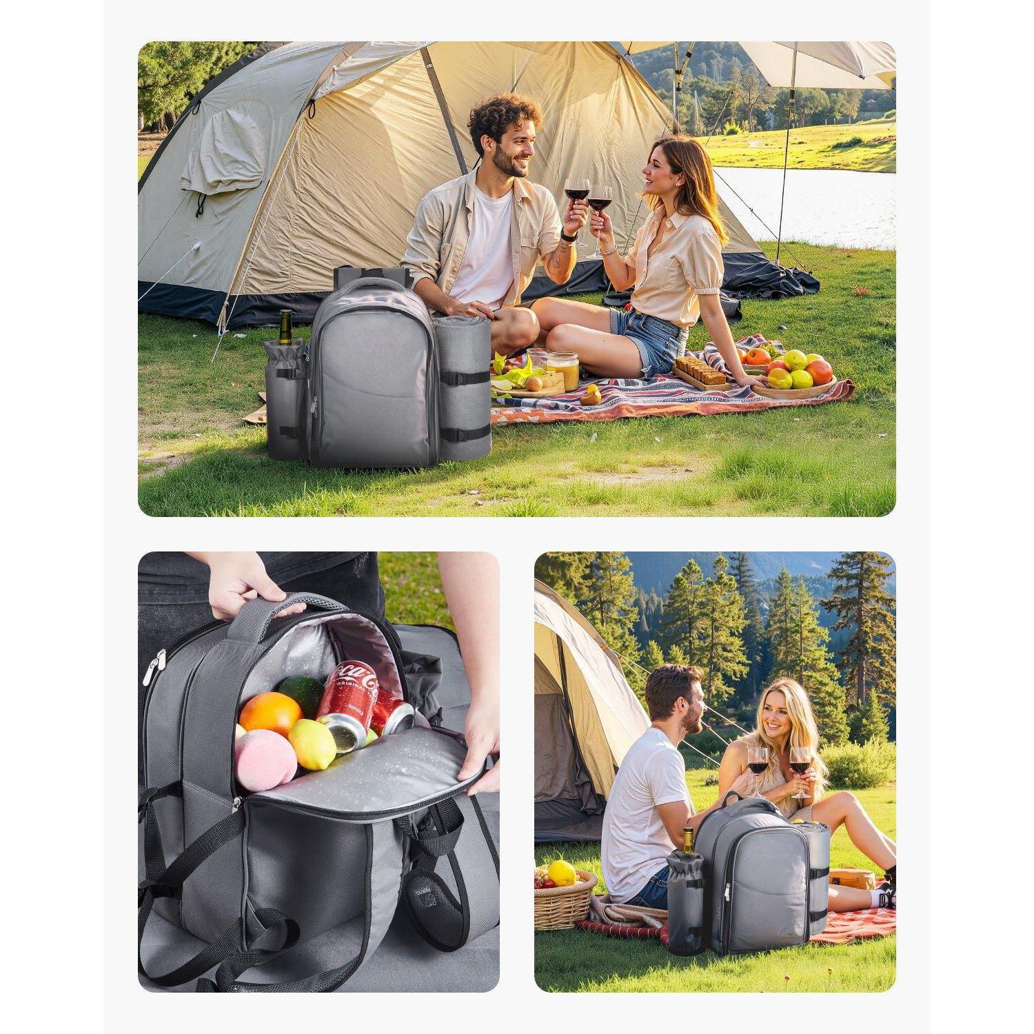 2-Person Picnic Backpack with Insulated Cooler, Blanket and Tableware Set
