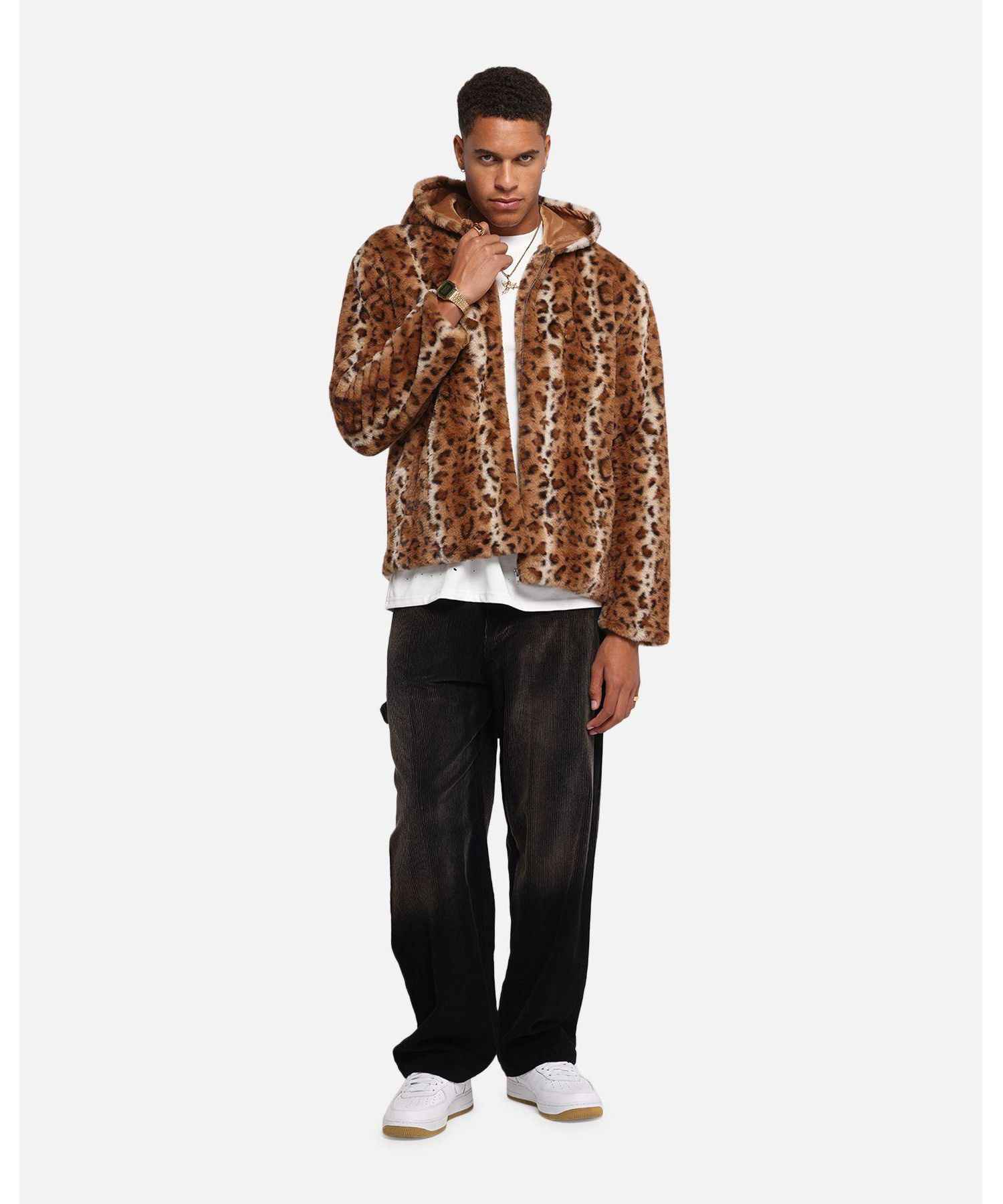 Men's Leopard Faux Fur Jacket