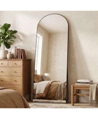 Full Length Mirror, 64"x21" Floor Mirror, Arch Floor Standing Mirror Freestanding Arch Full Body with Stand for Bedroom, Hanging Mounted for Living Room Cloakroom, Gold