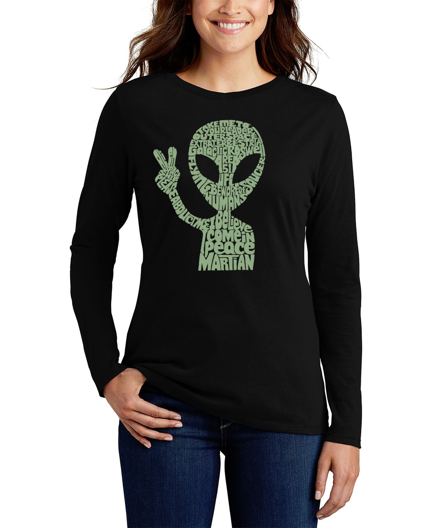 Женская футболка LA Pop Art Peace Alien Word Art Flowy, цвет: Чёрный — фото 1