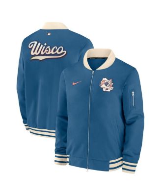 Men's Blue Milwaukee Brewers 2026 City Connect Authentic Collection Relaxed Full-Zip Bomber Jacket