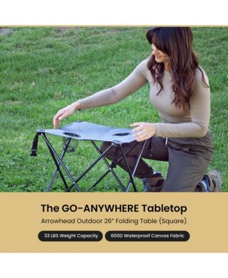 26" Heavy-Duty Portable Folding Camping Table, Square 600D Canvas Top, 2 Cup Holders, Steel Frame, Carry Bag, 2-Pack