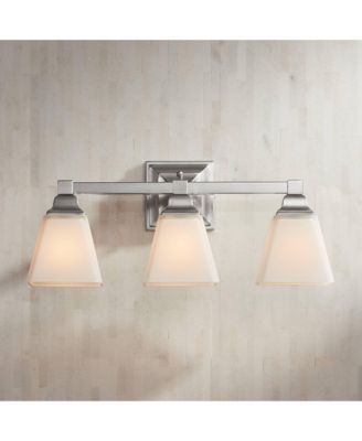 Mencino-Opal Wall Mount Light Satin Nickel Silver Metal Hardwired 20" Wide 3-Light Fixture Etched White Glass Shade for Bathroom Vanity Mirror House Home Room Decor - Regency Hill