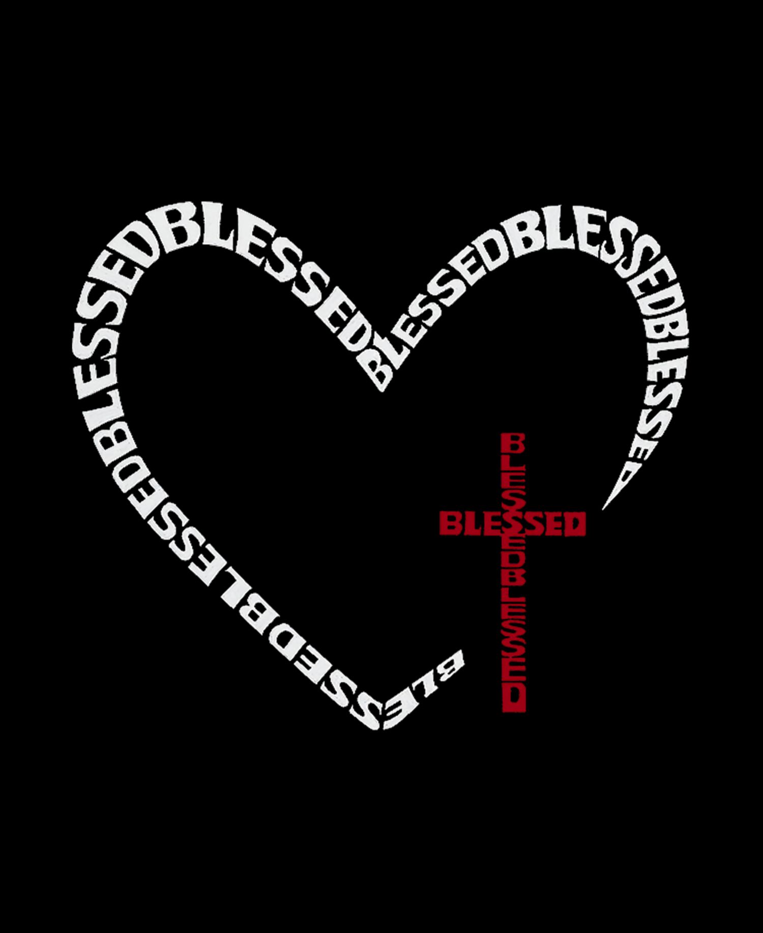 Women's Blessed Heart Word Art V-Neck T-Shirt