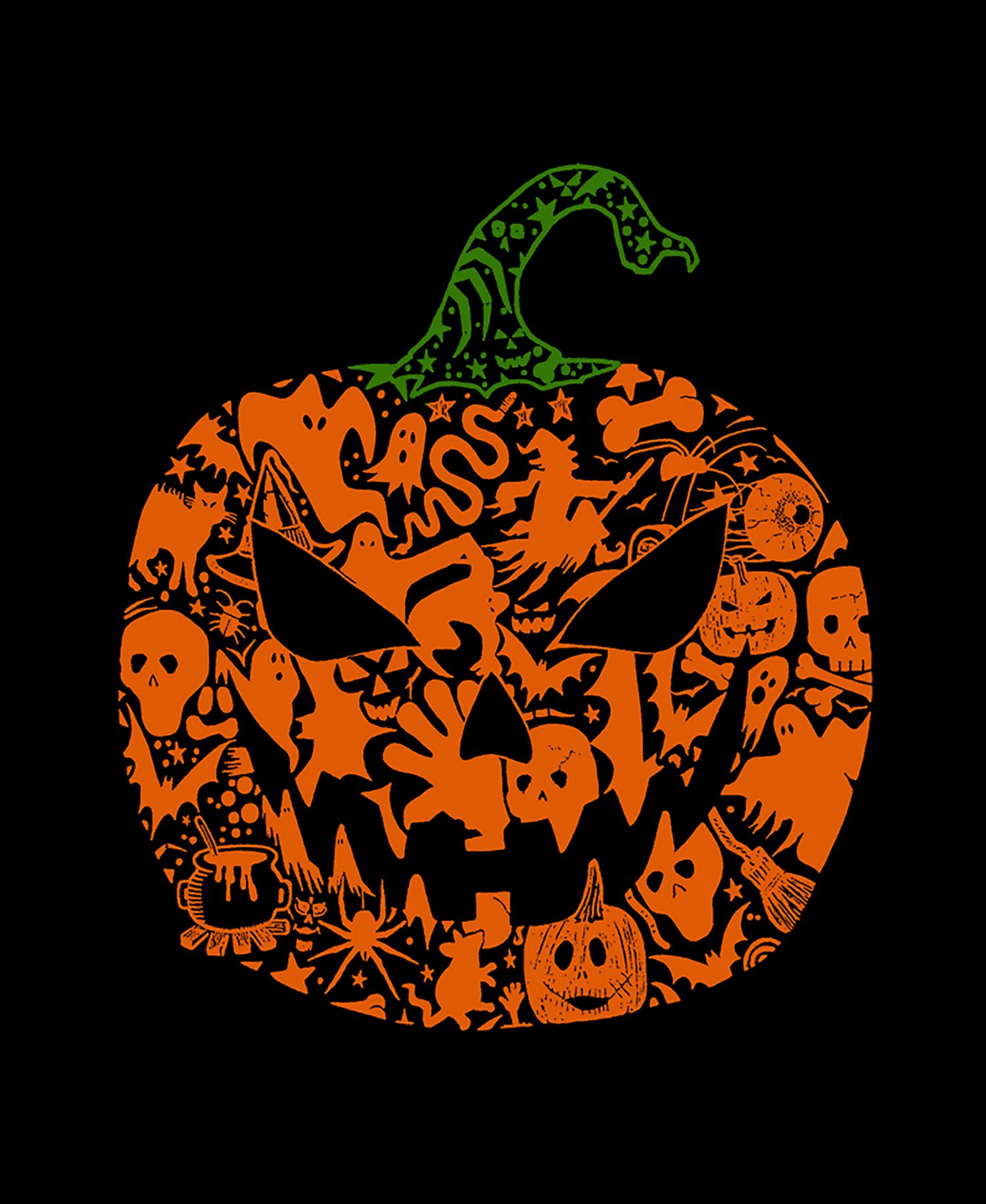 Women's Halloween Pumpkin Word Art V-Neck T-Shirt