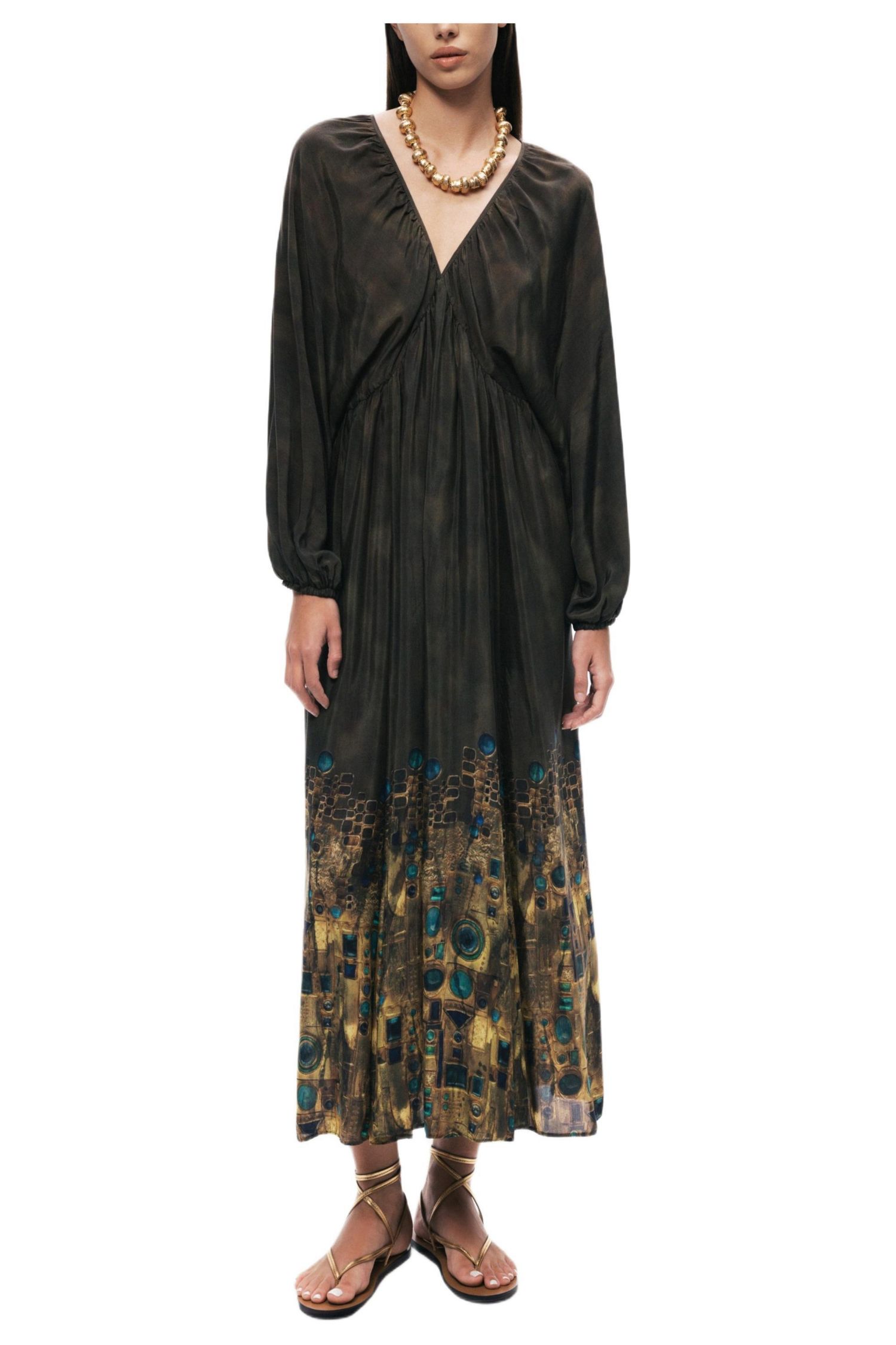Women's Printed Long Sleeve Maxi Dress