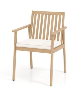 Set of 2 Acacia Wood Patio Dining Chairs with Removable Padded Cushions