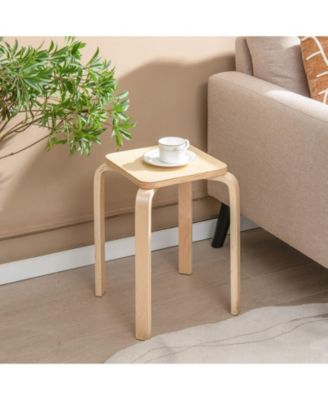 Set of 4 Colorful Square Wooden Stools with Anti-Slip Felt Mats