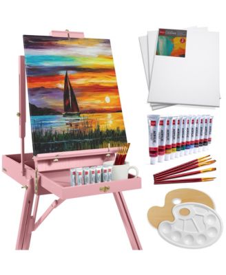 French Easel, 32pc Beginners Kit Portable Wooden Adjustable Tripod  w/ Paint Supplies