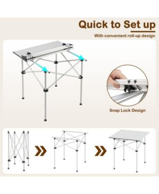Folding Roll-Up Aluminum Camping Table with Carry Bag