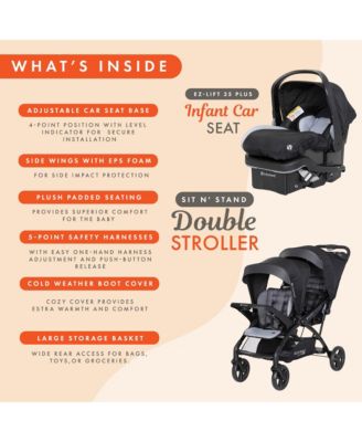 Sit N' Stand Double Stroller with EZ-Lift Car Seat (2 Pack), Stormy