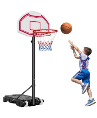 Kids Basketball Hoop, 5.2-6.9 ft Height Adjustable Stand with Rolling Wheels, Nylon Net, Portable Backboard Set