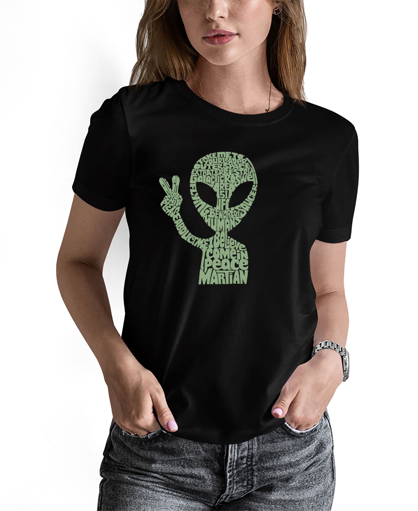 Женский свитер LA Pop Art Peace Alien Word Art Pullover Top, цвет: Чёрный — фото 1