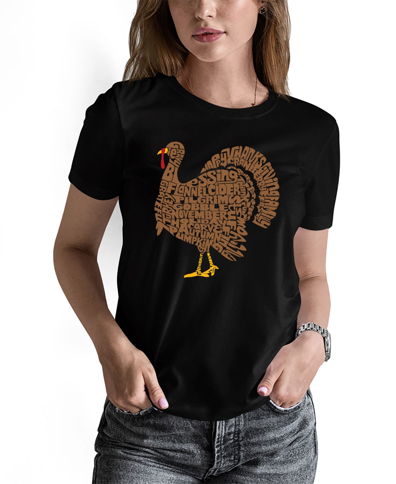 Women's Thanksgiving Turkey Word Art Pullover Top