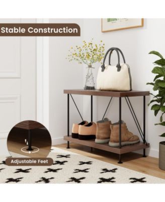 2-Tier Industrial Display Shelf with Metal Frame