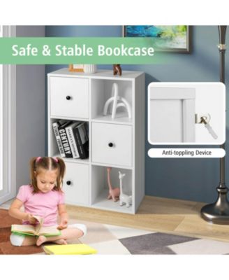 3-Tier Cube Bookshelf with Drawers and Wall Anchor