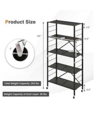 5-Tier Foldable Metal Storage Shelving Unit on Wheels