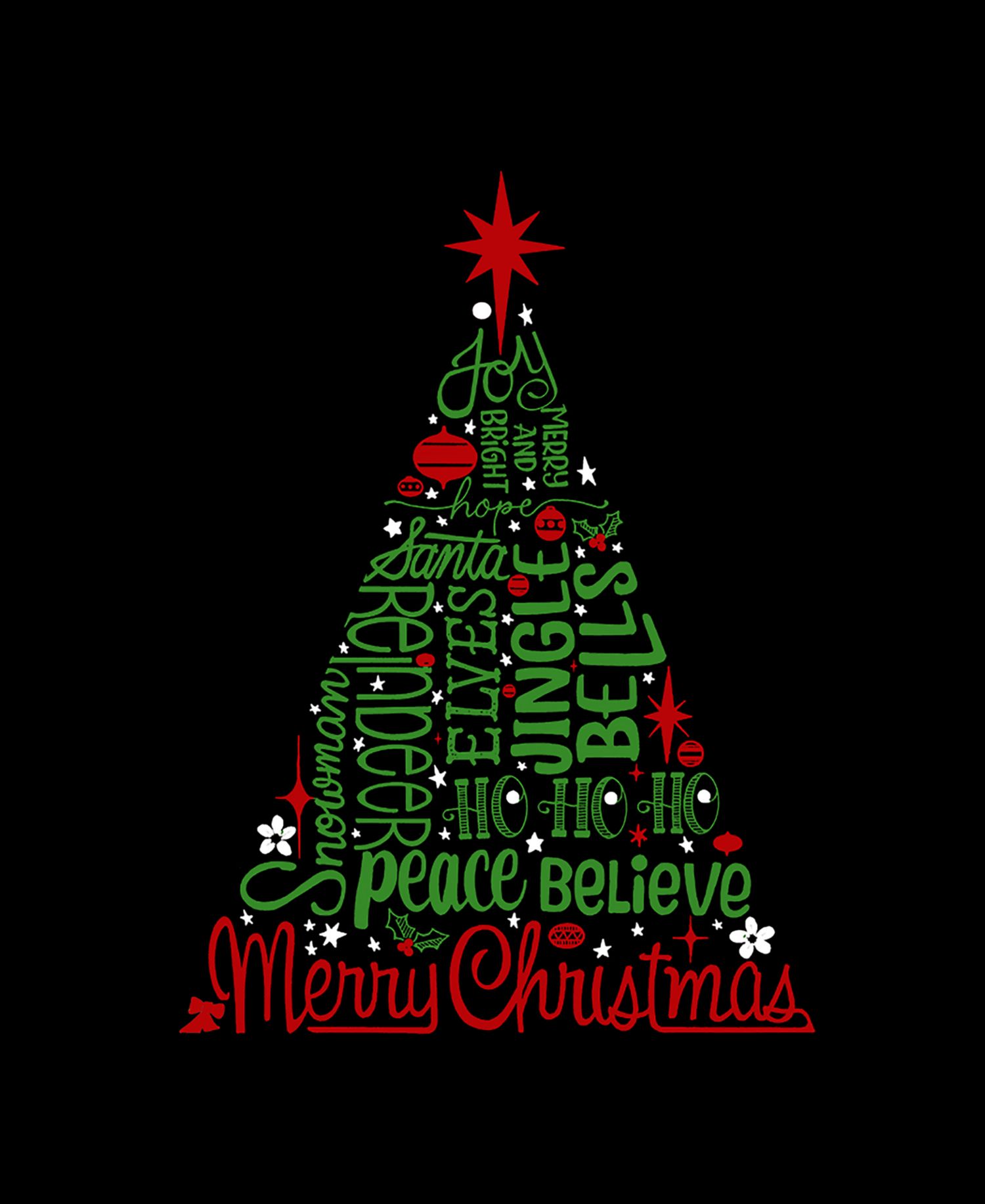 Women's Holiday Christmas Tree Word Art Hooded Sweatshirt