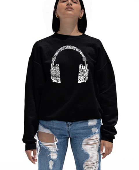 Женская толстовка LA Pop Art Mood Headphones Word Art Crewneck, цвет: Чёрный