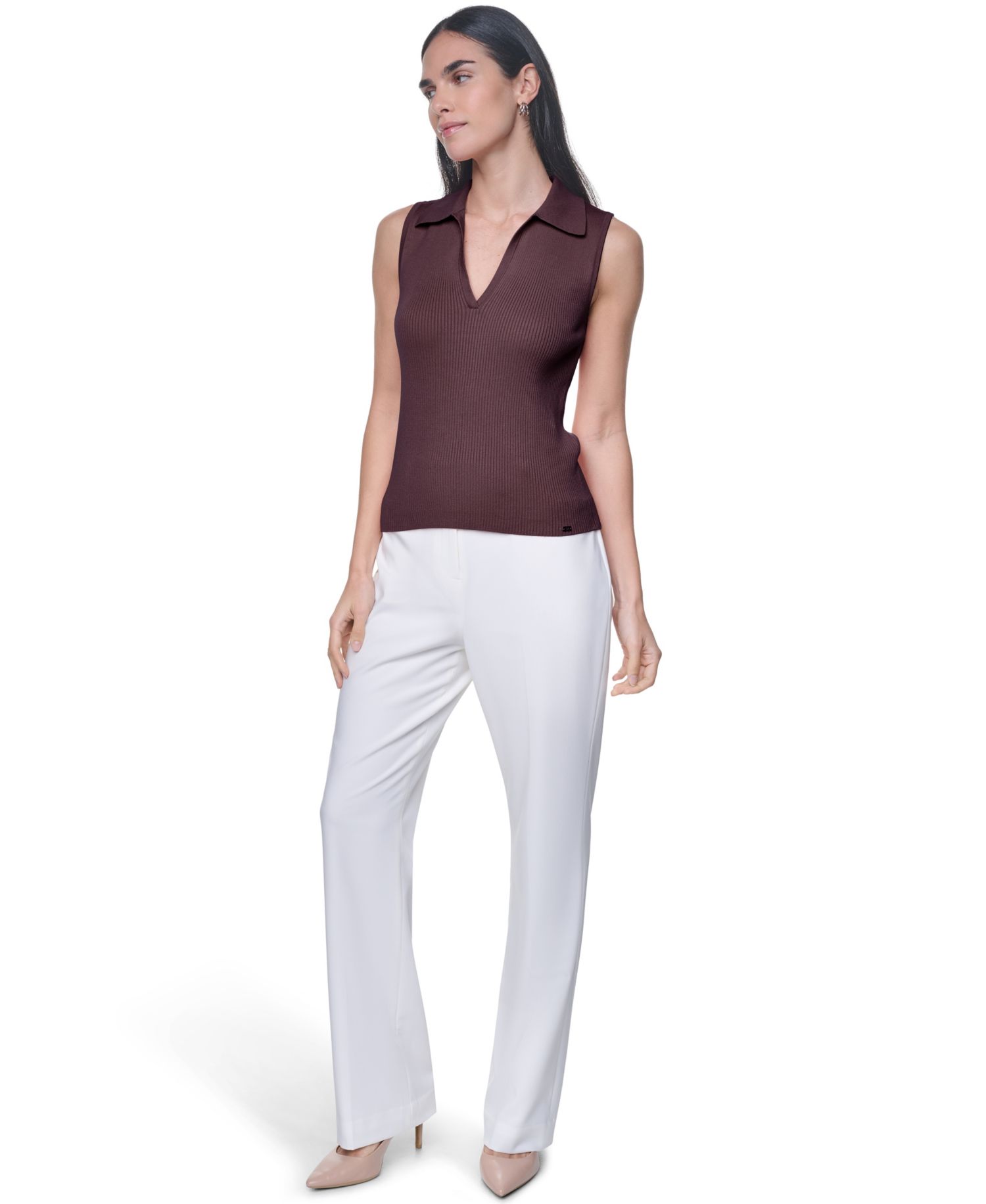 Women's V-Neck Collar Sleeveless Sweater Top