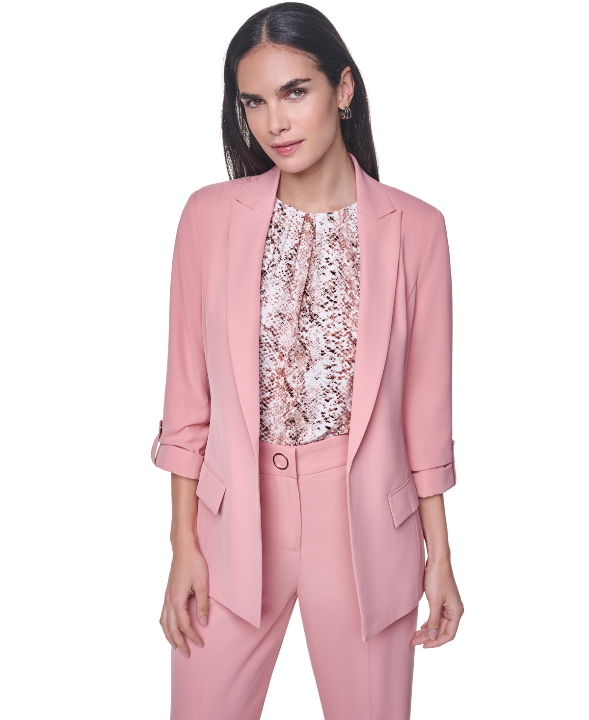 Calvin Klein Women's Notch Collar Long-Sleeve Jacket - Desert Ros