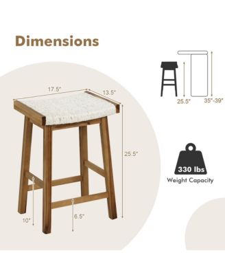 Set of 4 Saddle Bar Stools 25.5'' Counter Height Dining Stools w/ Seaweed Woven Seat