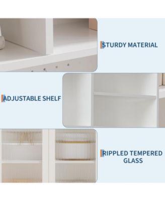  Pantry Cabinet 6 Tier Freestanding Tall Cupboard Storage Unit with Pegboard 2 Cabinets Open Shelves Glass Doors