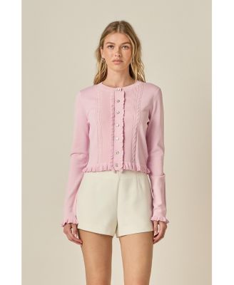 Women's Ruffle Placket Knitted Cardigan
