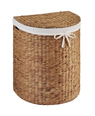 Half Moon Laundry Hamper w/ Lid, Half Round Laundry Basket, w/ Removable Liner & Handles