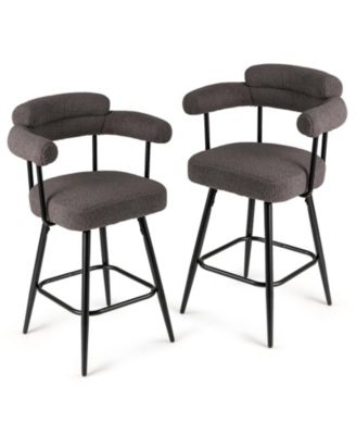 Swivel Bar Stool Set of 2 Counter Height Chairs with Curved Back and Arms