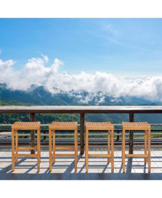 Set of 4 Acacia Wood Bar Stool 30-Inch Height Bar Chair with Saddle Shaped Seat
