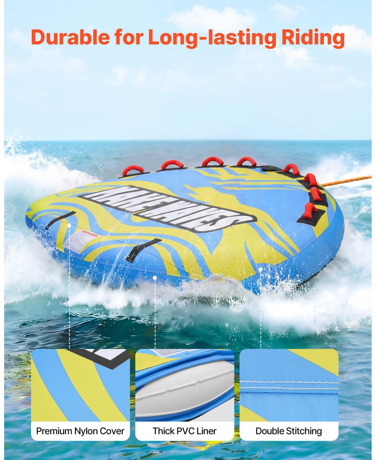 Mecale 4-Rider Towable Tube for Boating 680 lbs with Rear Fins