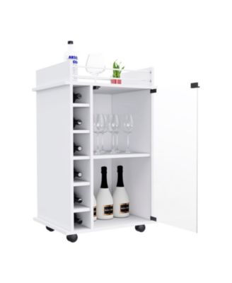 Bar Cart with 1 Cabinet with Casters White Finish