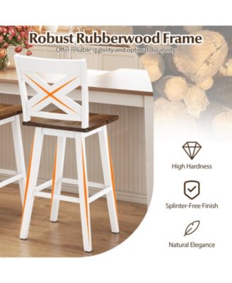 29" Rubberwood Swivel Barstools Set of 2 with Backrest and Large Seat