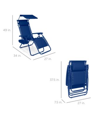 Folding Zero Gravity Recliner Patio Lounge Chair w/ Canopy Shade, Headrest, Tray