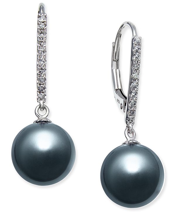 Macy's Cultured Tahitian Pearl (9mm) and Diamond (1/10 ct. t.w.) Drop
