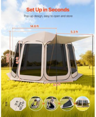 Pop Up Screen House Tent 12x11 ft for 10-12 People with Extended Awning, Carry Bag and Netting Sides